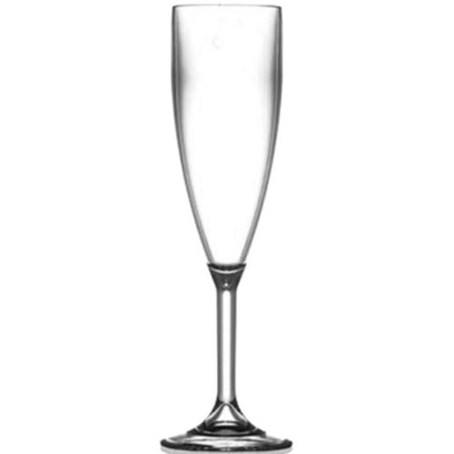 dit transparant Kunststof Champagneglas van 19 cl. is geschikt voor zowel bedrukken als graveren